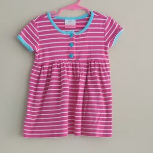 Hanna Andersson Pink and White Striped Dress with Turquoise Trim